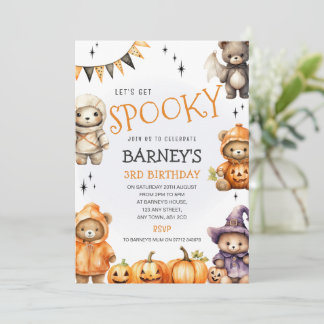 Süße Teddybären Halloween-Geburtstags-Einladung Einladung