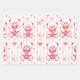 Süße Teddybären halten Herzen Geschenkpapier Set