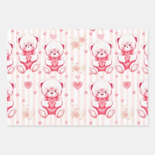 Süße Teddybären halten Herzen Geschenkpapier Set (Vorderseite)
