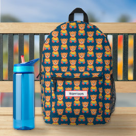 Süße Teddybären Kinder Gemusterte Bunte Helle Bedruckter Rucksack