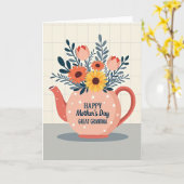 Süße Teekanne Blumenstrauß Mütter Karte (Gelbe Blume)