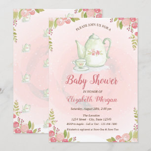 Süße Teekanne Florale Babyparty-Einladung Einladung