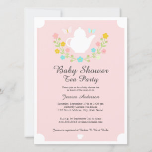 Süße Teekanne Rosa Blumen Baby Shower Einladung