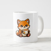 Süße Teeluchs-Illustration – Gemütlicher Fuchs bei Jumbo-Tasse (Vorderseite Rechts)