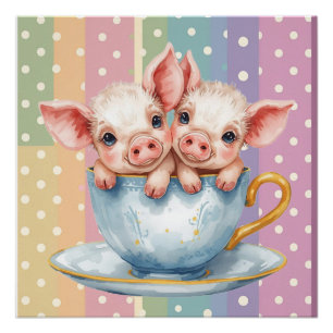 Süße Teetassen-Ferkel Poster