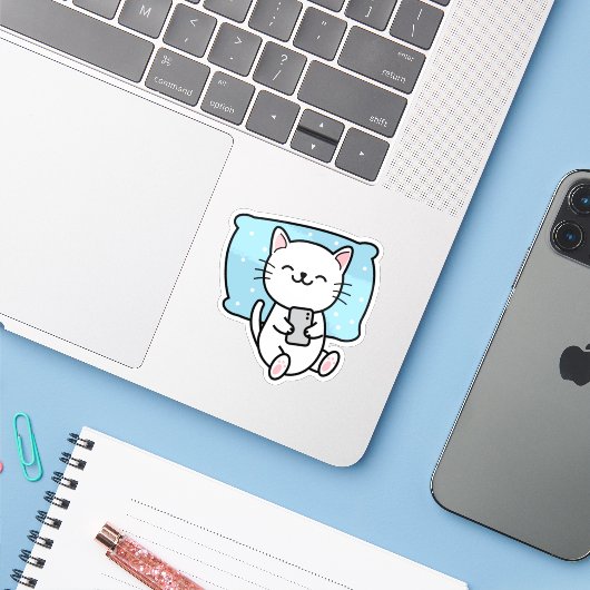 Süße Textnachrichten-Katze Aufkleber (Laptop mit iPhone)