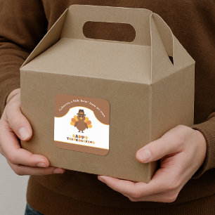 Süße Thanksgiving-Truthahn-Braune-Reste-Mitnahme Quadratischer Aufkleber
