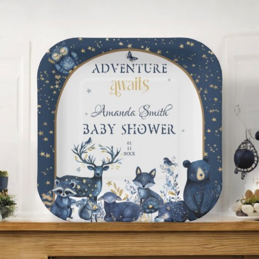 Süße Tier Adventure Night Sky Baby Dusche Pappteller