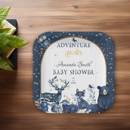 Süße Tier Adventure Night Sky Baby Dusche Pappteller
