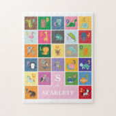 Süße Tier Alphabet Monogram Girl Individuelle Name Puzzle (Vertikal)