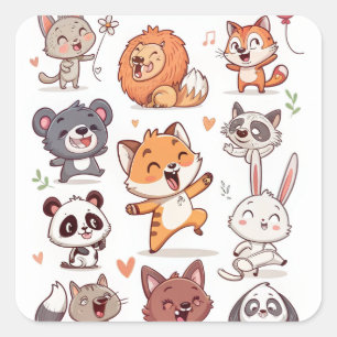 Süße Tier-Aufkleber-Tabelle Adorable CSticker Quadratischer Aufkleber