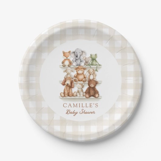 Süße Tier-Baby-Party Gingham Pappteller (Vorderseite)
