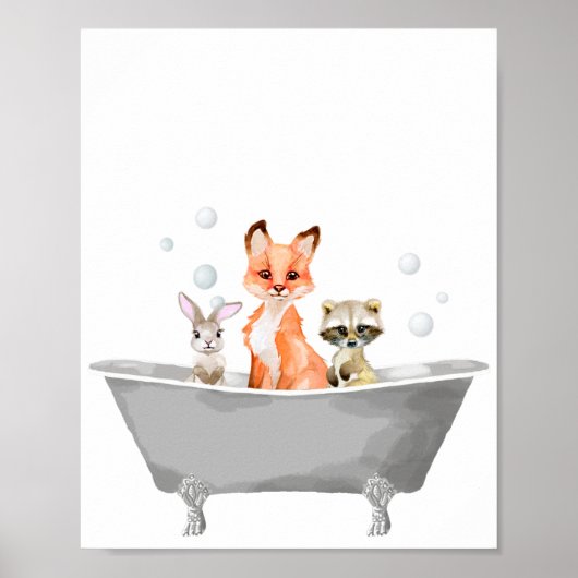 Süße Tier Babys in der Badewanne im Bad Poster (Vorne)