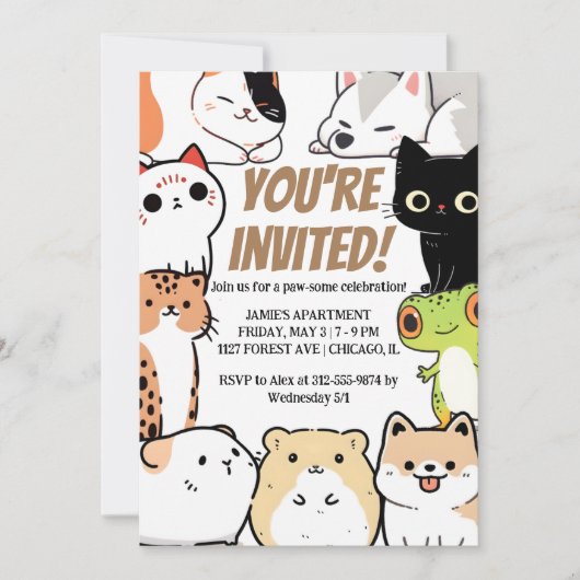 Süße Tier Birthday Einladung (Vorderseite)