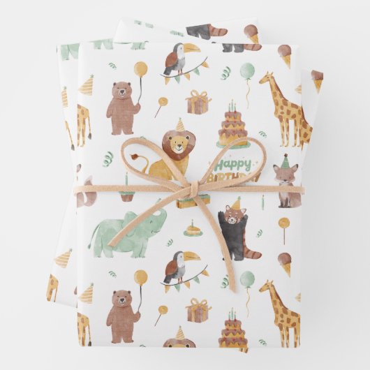 Süße Tier Birthday Party Pattern Geschenkpapier Set (Beispiel)