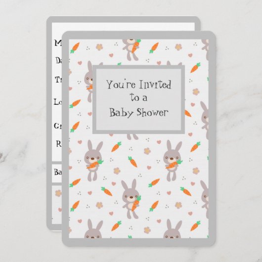 Süße Tier Bunny Adorable Generic Baby Dusche Einladung (Vorne/Hinten)