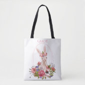 Süße Tier Bunny Floral Name Tasche (Vorderseite)