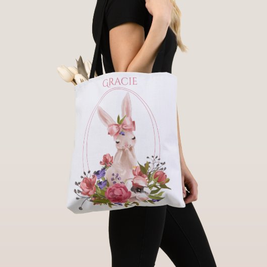 Süße Tier Bunny Floral Name Tasche (Von Nahem)