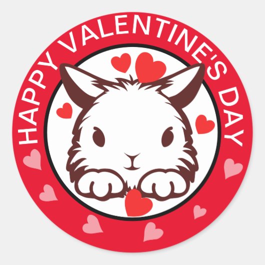 Süße Tier Bunny Heart Red Valentines Sticker (Vorderseite)