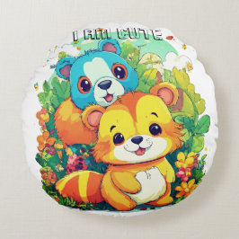 Süße Tier Cartoon Abbildung i niedlich Rundes Kissen