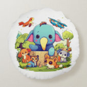 Süße Tier Cartoon Abbildung i niedlich Rundes Kissen (Rückseite)