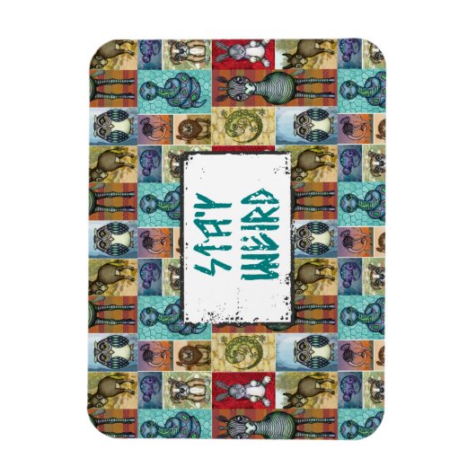 Süße Tier Collage Folk Art Design Bleibe Seltsam Magnet (Vertikal)