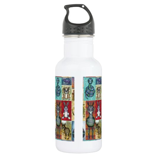 Süße Tier Collage Folk Art Design Edelstahlflasche (Rückseite)