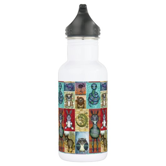 Süße Tier Collage Folk Art Design Edelstahlflasche (Rechts)