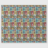 Süße Tier Collage Folk Art Design Geschenkpapier (Flach)