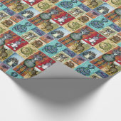 Süße Tier Collage Folk Art Design Geschenkpapier (Ecke)