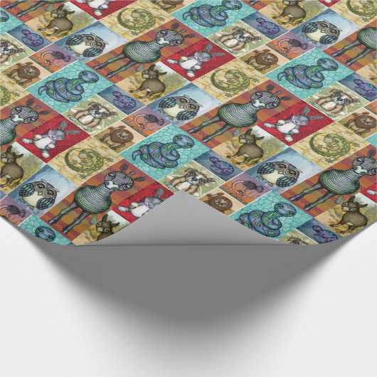 Süße Tier Collage Folk Art Design Geschenkpapier (Ecke)
