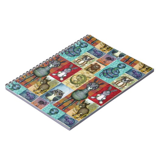 Süße Tier Collage Folk Art Design Notizblock (Linke Seite)
