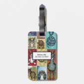 Süße Tier Collage Folk Art Design Personalisiert Gepäckanhänger (Rückseite vertikal)