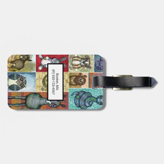 Süße Tier Collage Folk Art Design Personalisiert Gepäckanhänger (Rückseite horizontal)