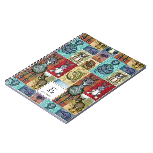 Süße Tier Collage Folk Art Design Personalisiert Notizblock (Linke Seite)