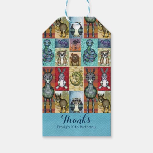 Süße Tier Collage Folk Art Design Vielen Dank Geschenkanhänger (Vorderseite)