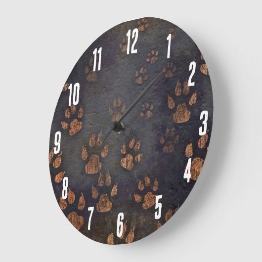 Süße Tier Dark Rustic Paw Print Pattern Große Wanduhr (Winkel)