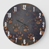 Süße Tier Dark Rustic Paw Print Pattern Große Wanduhr (Vorderseite)