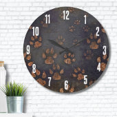 Süße Tier Dark Rustic Paw Print Pattern Große Wanduhr