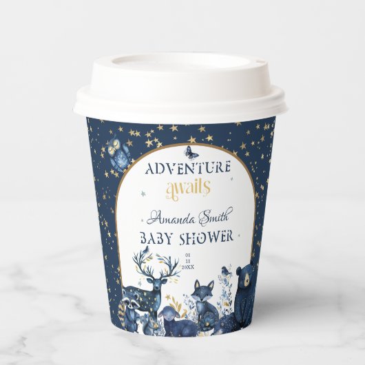 Süße Tier Deer Fox Bear Abenteuer Night Sky Pappbecher (Vorderseite)