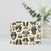 Süße Tier-Designs Nahtlose Hunde- und Katzenmuster Postkarte (Stehend Vorderseite)