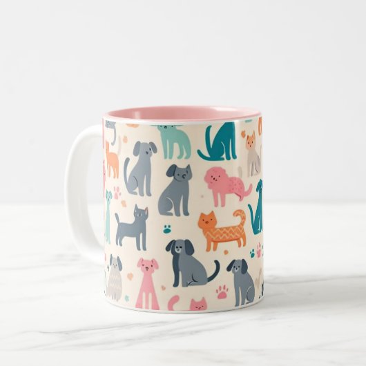 Süße Tier-Designs Nahtlose Hunde- und Katzenmuster Zweifarbige Tasse (Vorderseite Links)