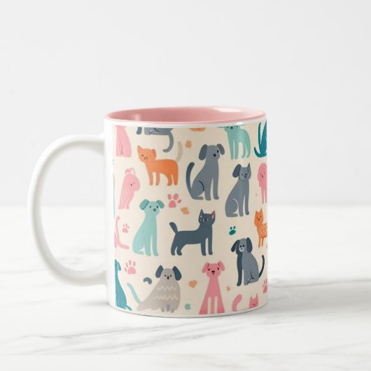 Süße Tier-Designs Nahtlose Hunde- und Katzenmuster Zweifarbige Tasse (Links)