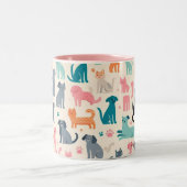 Süße Tier-Designs Nahtlose Hunde- und Katzenmuster Zweifarbige Tasse (Mittel)