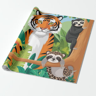 Süße Tier Dschungel Tiger Affe Decoupage für Kinde Geschenkpapier