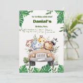 Süße Tier Einladung zum 1. Geburtstag (Stehend Vorderseite)