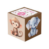 Süße Tier Foto Name Kinderzimmer rosa braun Würfel (Rückseite Schrägansicht)