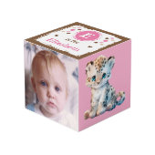 Süße Tier Foto Name Kinderzimmer rosa braun Würfel (Vorderseite Schrägansicht)