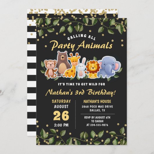 Süße Tier Friends Zoo Party Grüne Geburtstag Einladung (Vorne/Hinten)