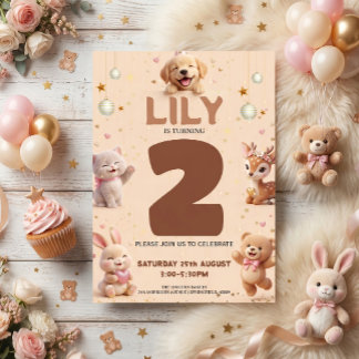 Süße Tier-Geburtstagsfeier für Kinder Einladung